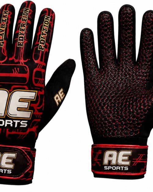 AE Sports Player Edition batting gloves in black and red, front and palm view