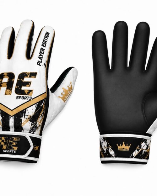 AE Sports Cricketer Gloves in white and gold, front and palm view